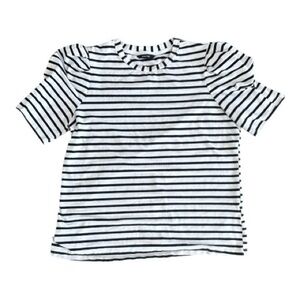 Classic Black and White Striped Puff Sleeve Top Blouse